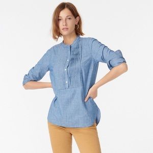 J Crew Chambray Collarless Tuxedo Shirt